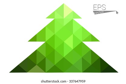 Green low polygon style christmas tree vector illustration consisting of triangles . Abstract triangular polygonal origami or crystal design of New Years celebration. Isolated on white background.