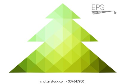 Green low polygon style christmas tree vector illustration consisting of triangles . Abstract triangular polygonal origami or crystal design of New Years celebration. Isolated on white background.
