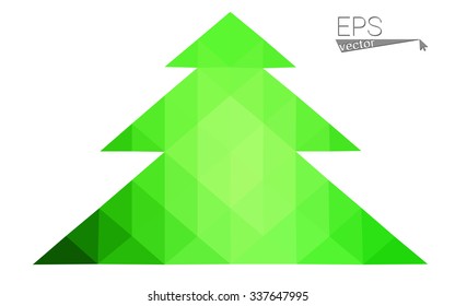Green low polygon style christmas tree vector illustration consisting of triangles . Abstract triangular polygonal origami or crystal design of New Years celebration. Isolated on white background.