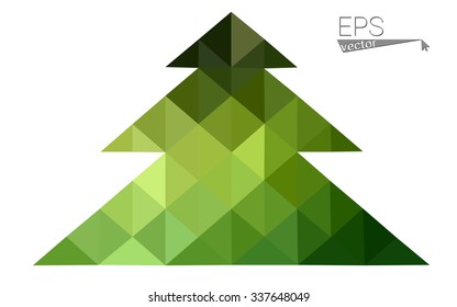 Green low polygon style christmas tree vector illustration consisting of triangles . Abstract triangular polygonal origami or crystal design of New Years celebration. Isolated on white background.