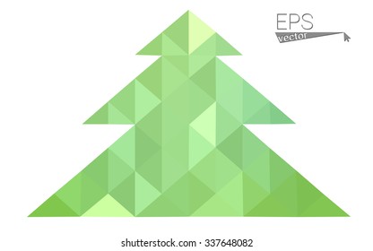 Green low polygon style christmas tree vector illustration consisting of triangles . Abstract triangular polygonal origami or crystal design of New Years celebration. Isolated on white background.
