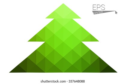 Green low polygon style christmas tree vector illustration consisting of triangles . Abstract triangular polygonal origami or crystal design of New Years celebration. Isolated on white background.