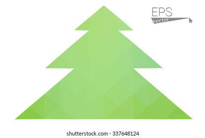 Green low polygon style christmas tree vector illustration consisting of triangles . Abstract triangular polygonal origami or crystal design of New Years celebration. Isolated on white background.