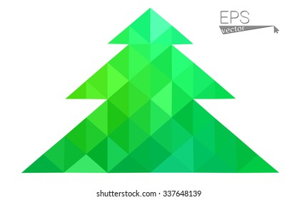 Green low polygon style christmas tree vector illustration consisting of triangles . Abstract triangular polygonal origami or crystal design of New Years celebration. Isolated on white background.