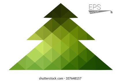 Green low polygon style christmas tree vector illustration consisting of triangles . Abstract triangular polygonal origami or crystal design of New Years celebration. Isolated on white background.