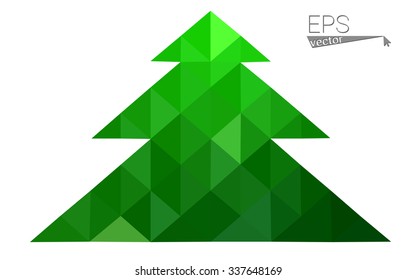 Green low polygon style christmas tree vector illustration consisting of triangles . Abstract triangular polygonal origami or crystal design of New Years celebration. Isolated on white background.