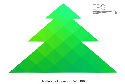 Green low polygon style christmas tree vector illustration consisting of triangles . Abstract triangular polygonal origami or crystal design of New Years celebration. Isolated on white background.