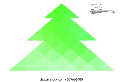 Green low polygon style christmas tree vector illustration consisting of triangles . Abstract triangular polygonal origami or crystal design of New Years celebration. Isolated on white background.
