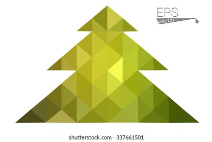 Green low polygon style christmas tree vector illustration consisting of triangles . Abstract triangular polygonal origami or crystal design of New Years celebration. Isolated on white background.