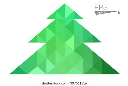 Green low polygon style christmas tree vector illustration consisting of triangles . Abstract triangular polygonal origami or crystal design of New Years celebration. Isolated on white background.