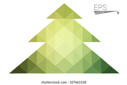 Green low polygon style christmas tree vector illustration consisting of triangles . Abstract triangular polygonal origami or crystal design of New Years celebration. Isolated on white background.