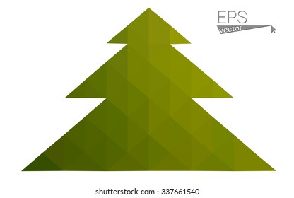 Green low polygon style christmas tree vector illustration consisting of triangles . Abstract triangular polygonal origami or crystal design of New Years celebration. Isolated on white background.