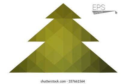 Green low polygon style christmas tree vector illustration consisting of triangles . Abstract triangular polygonal origami or crystal design of New Years celebration. Isolated on white background.