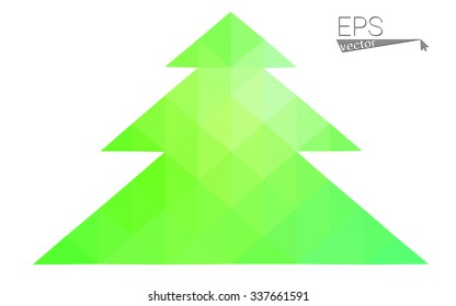 Green low polygon style christmas tree vector illustration consisting of triangles . Abstract triangular polygonal origami or crystal design of New Years celebration. Isolated on white background.