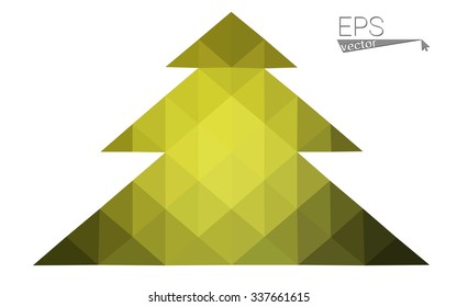 Green low polygon style christmas tree vector illustration consisting of triangles . Abstract triangular polygonal origami or crystal design of New Years celebration. Isolated on white background.