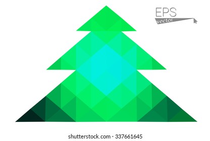 Green low polygon style christmas tree vector illustration consisting of triangles . Abstract triangular polygonal origami or crystal design of New Years celebration. Isolated on white background.
