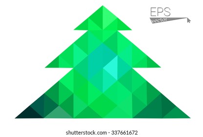 Green low polygon style christmas tree vector illustration consisting of triangles . Abstract triangular polygonal origami or crystal design of New Years celebration. Isolated on white background.