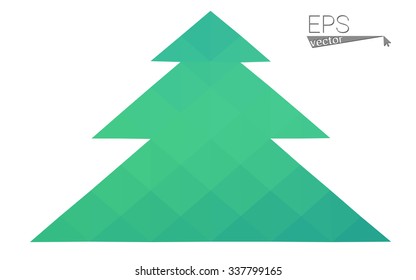 Green low polygon style christmas tree vector illustration consisting of triangles . Abstract triangular polygonal origami or crystal design of New Years celebration. Isolated on white background.