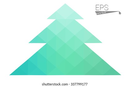 Green low polygon style christmas tree vector illustration consisting of triangles . Abstract triangular polygonal origami or crystal design of New Years celebration. Isolated on white background.