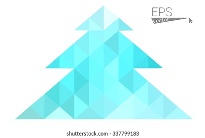 Green low polygon style christmas tree vector illustration consisting of triangles . Abstract triangular polygonal origami or crystal design of New Years celebration. Isolated on white background.