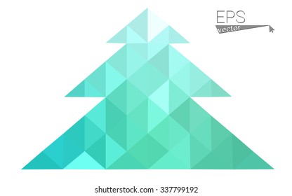 Green low polygon style christmas tree vector illustration consisting of triangles . Abstract triangular polygonal origami or crystal design of New Years celebration. Isolated on white background.