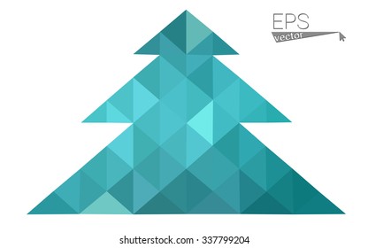 Green low polygon style christmas tree vector illustration consisting of triangles . Abstract triangular polygonal origami or crystal design of New Years celebration. Isolated on white background.
