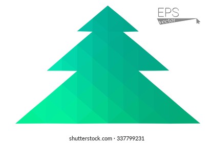 Green low polygon style christmas tree vector illustration consisting of triangles . Abstract triangular polygonal origami or crystal design of New Years celebration. Isolated on white background.