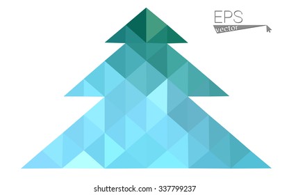 Green low polygon style christmas tree vector illustration consisting of triangles . Abstract triangular polygonal origami or crystal design of New Years celebration. Isolated on white background.