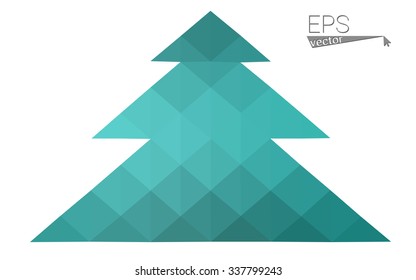 Green low polygon style christmas tree vector illustration consisting of triangles . Abstract triangular polygonal origami or crystal design of New Years celebration. Isolated on white background.