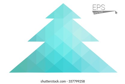 Green low polygon style christmas tree vector illustration consisting of triangles . Abstract triangular polygonal origami or crystal design of New Years celebration. Isolated on white background.