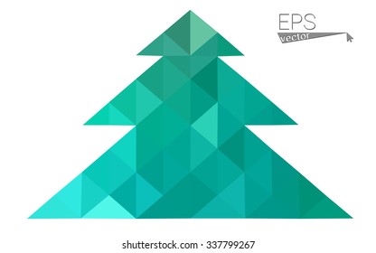 Green low polygon style christmas tree vector illustration consisting of triangles . Abstract triangular polygonal origami or crystal design of New Years celebration. Isolated on white background.