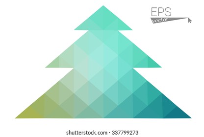 Green low polygon style christmas tree vector illustration consisting of triangles . Abstract triangular polygonal origami or crystal design of New Years celebration. Isolated on white background.