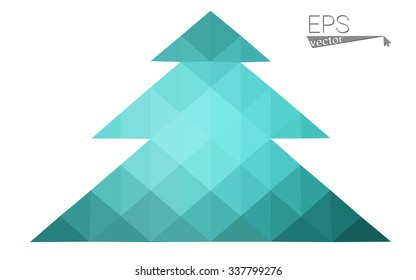 Green low polygon style christmas tree vector illustration consisting of triangles . Abstract triangular polygonal origami or crystal design of New Years celebration. Isolated on white background.