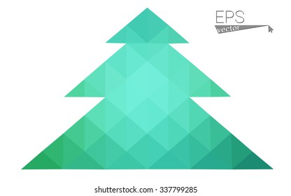Green low polygon style christmas tree vector illustration consisting of triangles . Abstract triangular polygonal origami or crystal design of New Years celebration. Isolated on white background.