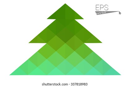 Green low polygon style christmas tree vector illustration consisting of triangles . Abstract triangular polygonal origami or crystal design of New Years celebration. Isolated on white background.