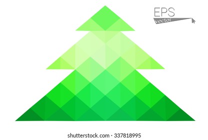Green low polygon style christmas tree vector illustration consisting of triangles . Abstract triangular polygonal origami or crystal design of New Years celebration. Isolated on white background.