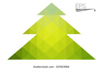 Green low polygon style christmas tree vector illustration consisting of triangles . Abstract triangular polygonal origami or crystal design of New Years celebration. Isolated on white background.