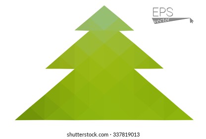Green low polygon style christmas tree vector illustration consisting of triangles . Abstract triangular polygonal origami or crystal design of New Years celebration. Isolated on white background.