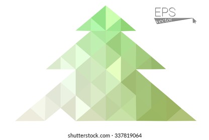 Green low polygon style christmas tree vector illustration consisting of triangles . Abstract triangular polygonal origami or crystal design of New Years celebration. Isolated on white background.