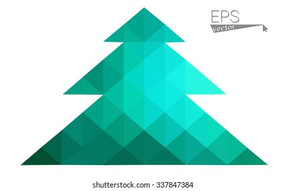 Green low polygon style christmas tree vector illustration consisting of triangles . Abstract triangular polygonal origami or crystal design of New Years celebration. Isolated on white background.