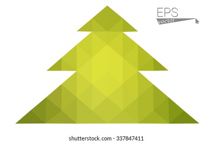Green low polygon style christmas tree vector illustration consisting of triangles . Abstract triangular polygonal origami or crystal design of New Years celebration. Isolated on white background.