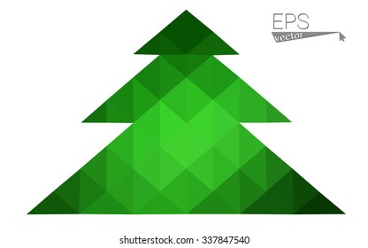 Green low polygon style christmas tree vector illustration consisting of triangles . Abstract triangular polygonal origami or crystal design of New Years celebration. Isolated on white background.
