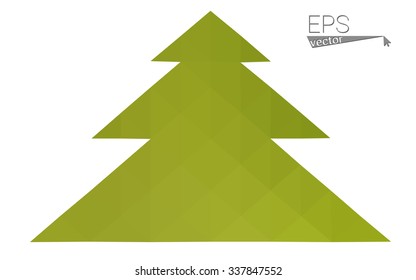 Green low polygon style christmas tree vector illustration consisting of triangles . Abstract triangular polygonal origami or crystal design of New Years celebration. Isolated on white background.