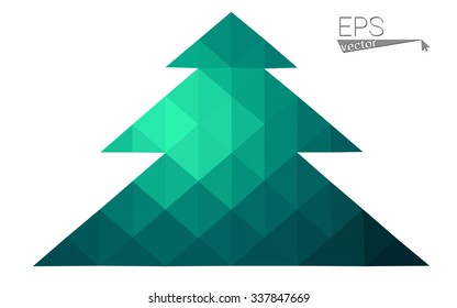 Green low polygon style christmas tree vector illustration consisting of triangles . Abstract triangular polygonal origami or crystal design of New Years celebration. Isolated on white background.