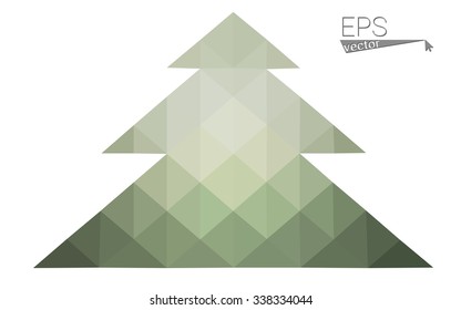 Green low polygon style christmas tree vector illustration consisting of triangles . Abstract triangular polygonal origami or crystal design of New Years celebration. Isolated on white background.