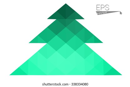 Green low polygon style christmas tree vector illustration consisting of triangles . Abstract triangular polygonal origami or crystal design of New Years celebration. Isolated on white background.