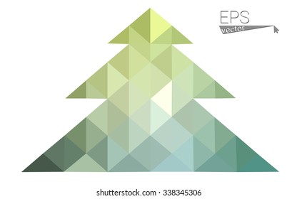 Green low polygon style christmas tree vector illustration consisting of triangles . Abstract triangular polygonal origami or crystal design of New Years celebration. Isolated on white background.