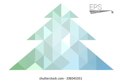Green low polygon style christmas tree vector illustration consisting of triangles . Abstract triangular polygonal origami or crystal design of New Years celebration. Isolated on white background.