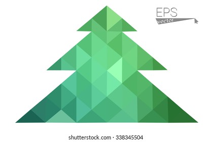 Green low polygon style christmas tree vector illustration consisting of triangles . Abstract triangular polygonal origami or crystal design of New Years celebration. Isolated on white background.