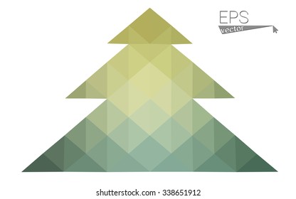 Green low polygon style christmas tree vector illustration consisting of triangles . Abstract triangular polygonal origami or crystal design of New Years celebration. Isolated on white background.